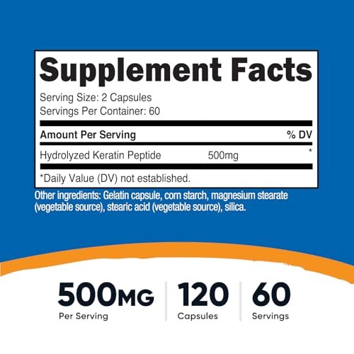 Nutricost Keratin Hydrolysierte Peptidkapseln - 500 mg, 120 Kapseln (60 Portionen) - Nicht-GVO, glutenfrei