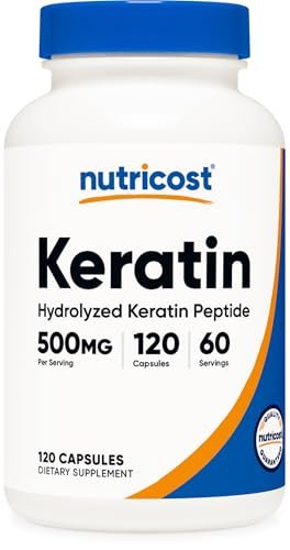 Nutricost Keratin Hydrolysierte Peptidkapseln - 500 mg, 120 Kapseln (60 Portionen) - Nicht-GVO, glutenfrei