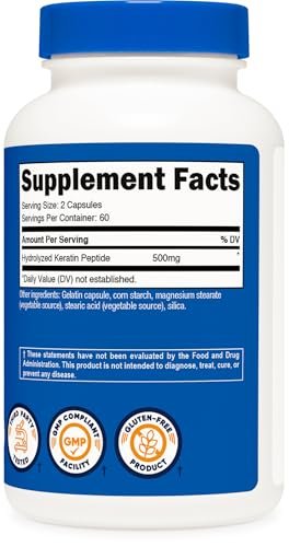 Nutricost Keratin Hydrolysierte Peptidkapseln - 500 mg, 120 Kapseln (60 Portionen) - Nicht-GVO, glutenfrei