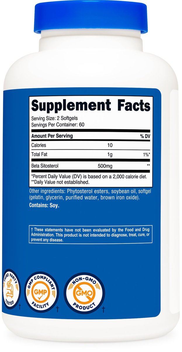 Nutricost Beta Sitosterol 500 mg – 120 Softgels, Non-GMO, Glutenfrei, 60 Portionen