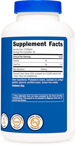 Nutricost Beta Sitosterol 500 mg – 120 Softgels, Non-GMO, Glutenfrei, 60 Portionen