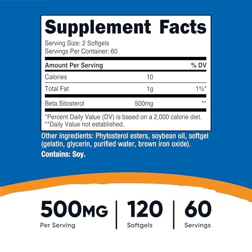 Nutricost Beta Sitosterol 500 mg – 120 Softgels, Non-GMO, Glutenfrei, 60 Portionen