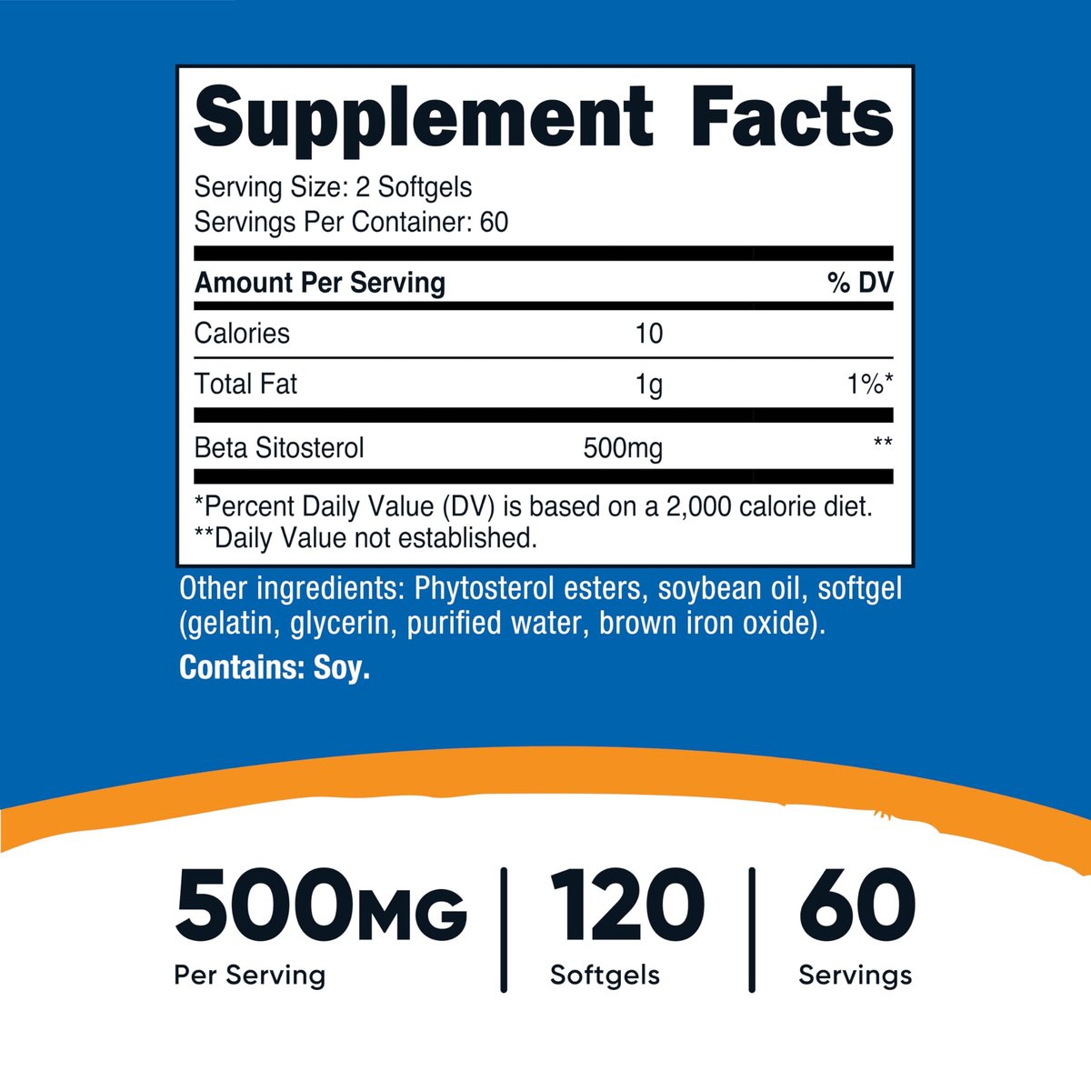 Nutricost Beta Sitosterol 500 mg – 120 Softgels, Non-GMO, Glutenfrei, 60 Portionen