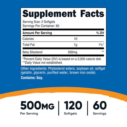 Nutricost Beta Sitosterol 500 mg – 120 Softgels, Non-GMO, Glutenfrei, 60 Portionen