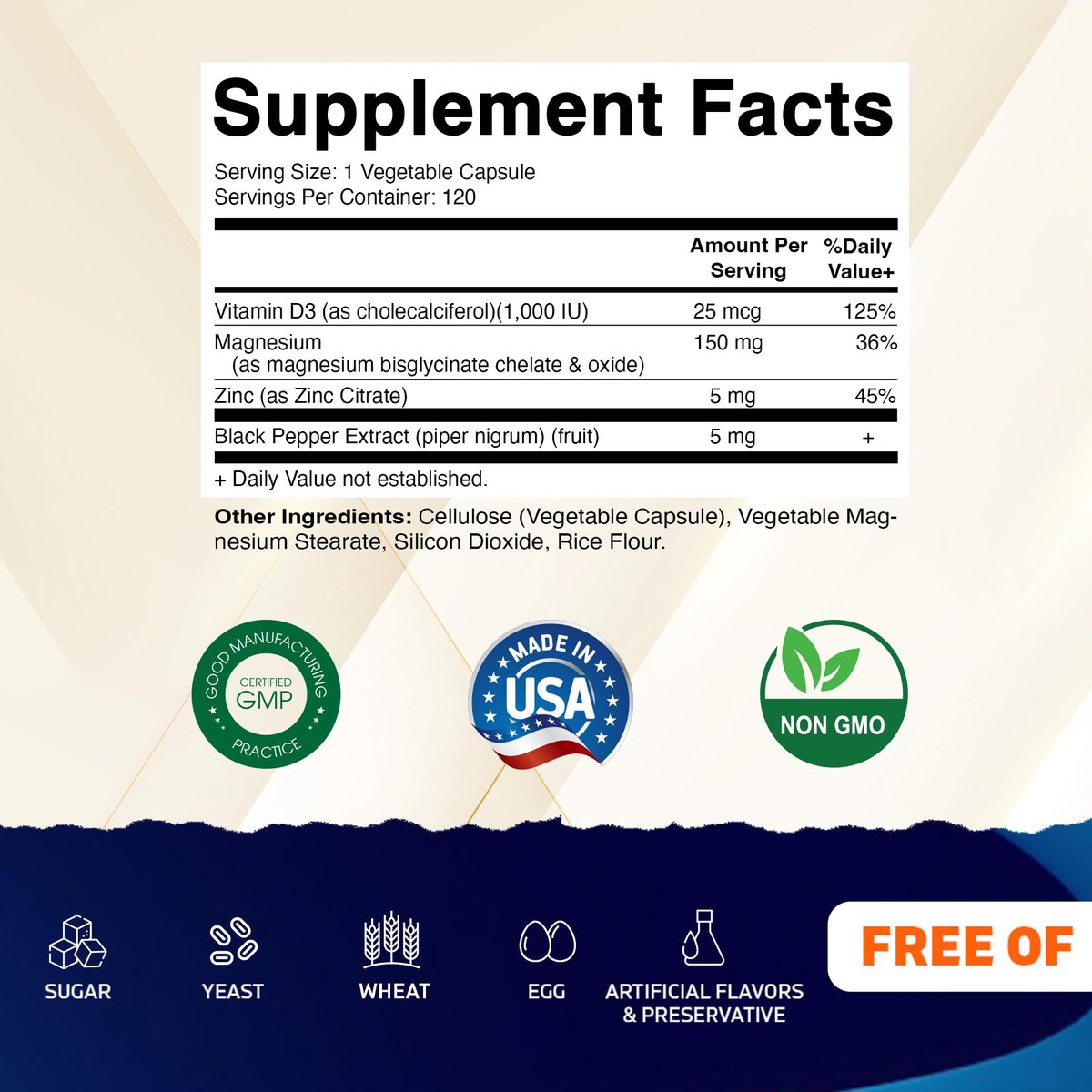Vitamatic Magnesium (aus Bisglycinat & Oxid) mit Vitamin D3 & Zink – 120 vegane Kapseln – Unterstützt Muskel-, Gelenk-, Nerven- und Herzgesundheit – Nicht-GVO, glutenfrei