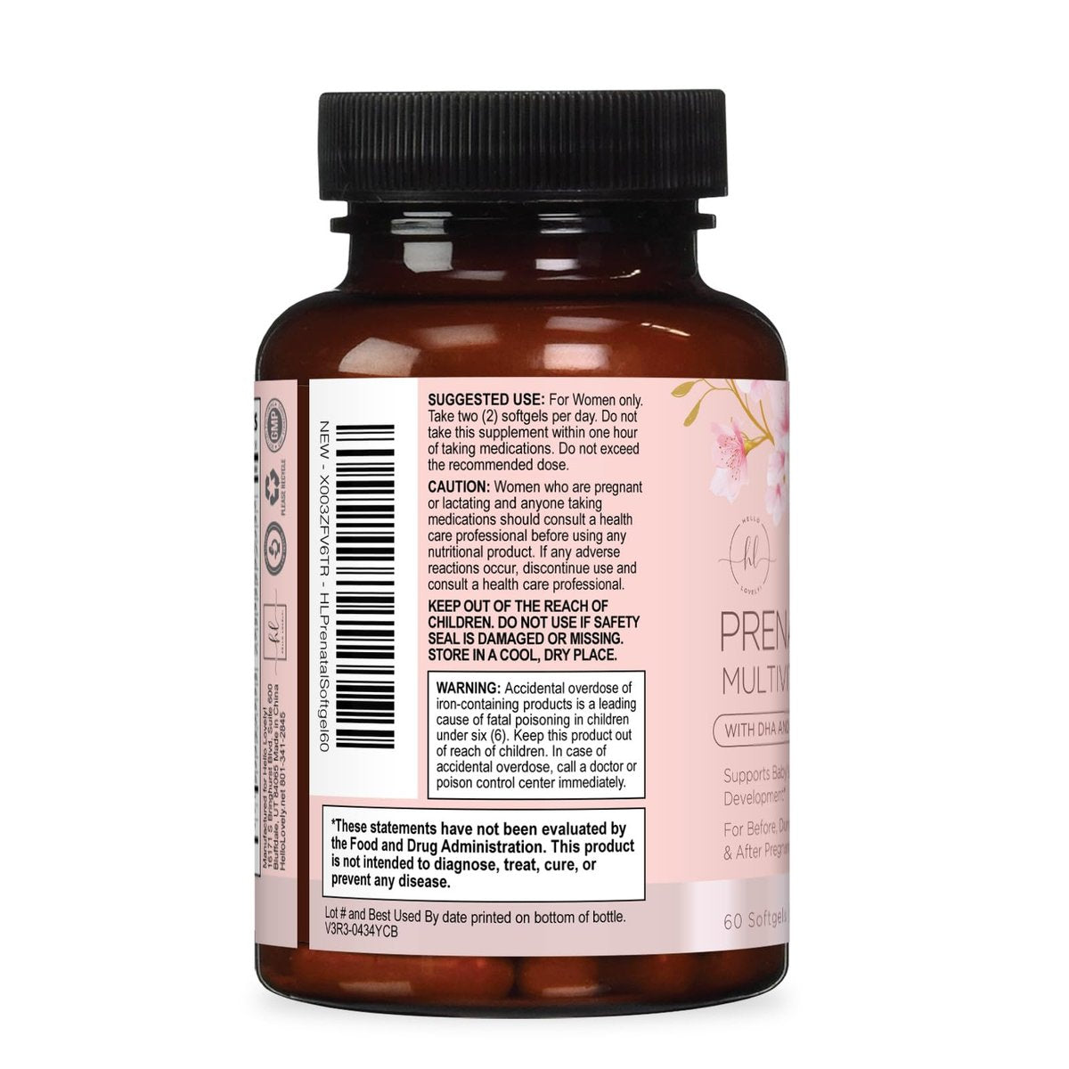 Hello Lovely! Präparat für Schwangere - Pränatal Multivitamin mit Folsäure, Omega 3 DHA, Vitamin A, C, D, B6, B12 & Eisen - 60 Softgels