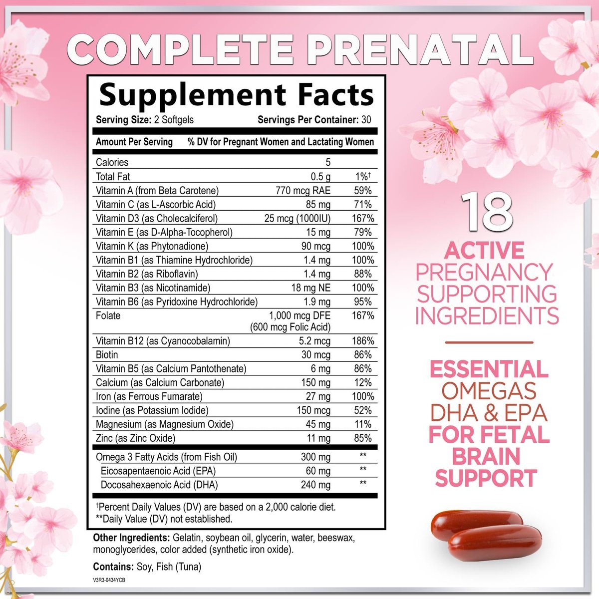 Hello Lovely! Präparat für Schwangere - Pränatal Multivitamin mit Folsäure, Omega 3 DHA, Vitamin A, C, D, B6, B12 & Eisen - 60 Softgels
