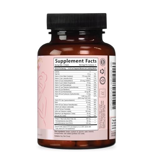 Hello Lovely! Präparat für Schwangere - Pränatal Multivitamin mit Folsäure, Omega 3 DHA, Vitamin A, C, D, B6, B12 & Eisen - 60 Softgels