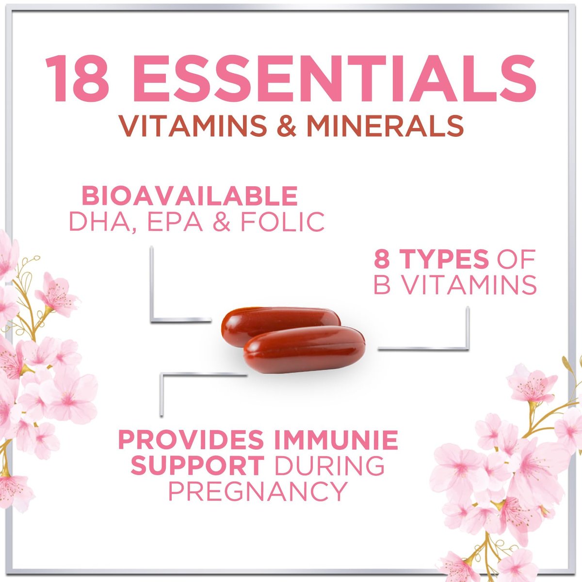 Hello Lovely! Präparat für Schwangere - Pränatal Multivitamin mit Folsäure, Omega 3 DHA, Vitamin A, C, D, B6, B12 & Eisen - 60 Softgels