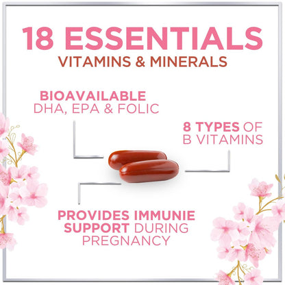 Hello Lovely! Präparat für Schwangere - Pränatal Multivitamin mit Folsäure, Omega 3 DHA, Vitamin A, C, D, B6, B12 & Eisen - 60 Softgels