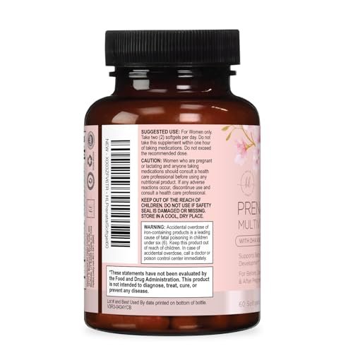 Hello Lovely! Präparat für Schwangere - Pränatal Multivitamin mit Folsäure, Omega 3 DHA, Vitamin A, C, D, B6, B12 & Eisen - 60 Softgels