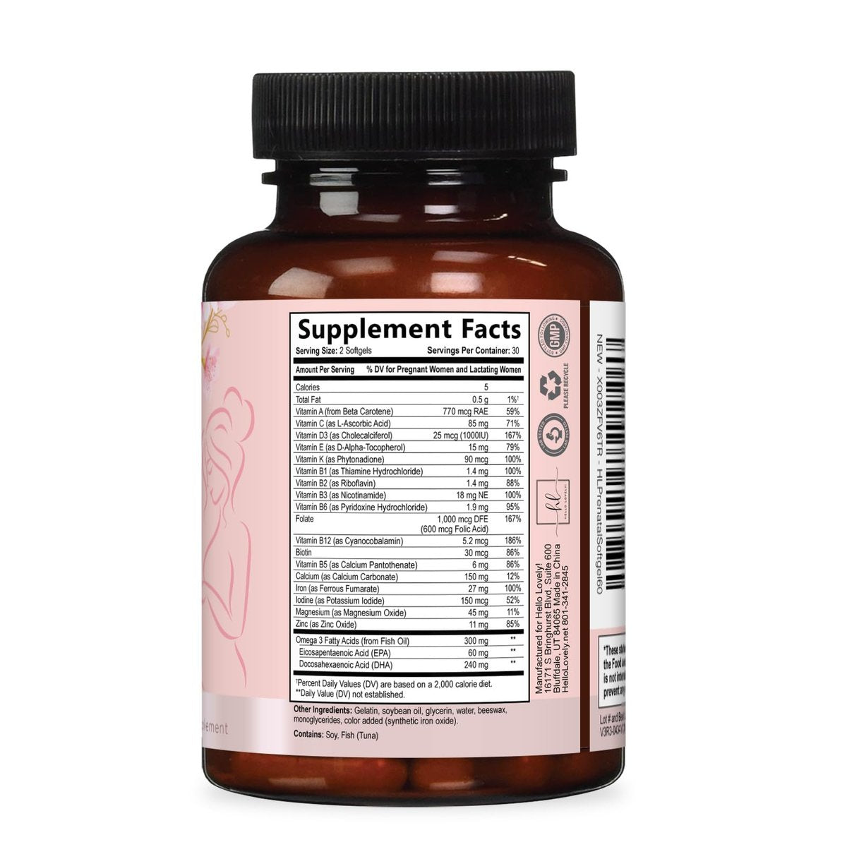 Hello Lovely! Schwangerschaftsvitamine für Frauen - Präparat mit Folsäure & Omega-3 DHA zur Unterstützung der fetalen Entwicklung - 120 Softgels