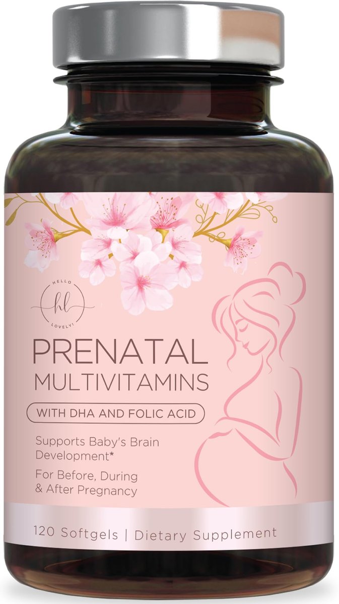Hello Lovely! Schwangerschaftsvitamine für Frauen - Präparat mit Folsäure & Omega-3 DHA zur Unterstützung der fetalen Entwicklung - 120 Softgels