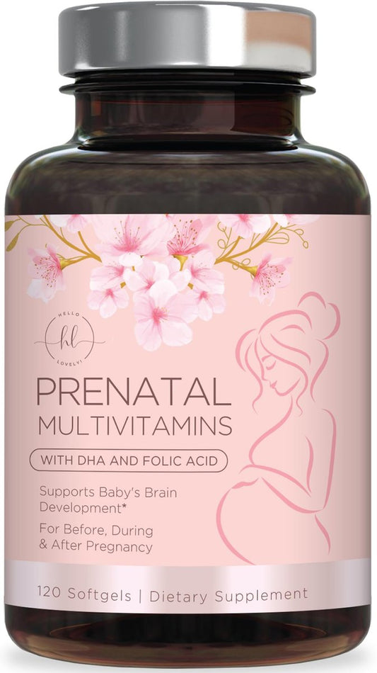 Hello Lovely! Schwangerschaftsvitamine für Frauen - Präparat mit Folsäure & Omega-3 DHA zur Unterstützung der fetalen Entwicklung - 120 Softgels
