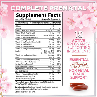 Hello Lovely! Schwangerschaftsvitamine für Frauen - Präparat mit Folsäure & Omega-3 DHA zur Unterstützung der fetalen Entwicklung - 120 Softgels