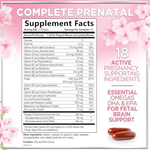 Hello Lovely! Schwangerschaftsvitamine für Frauen - Präparat mit Folsäure & Omega-3 DHA zur Unterstützung der fetalen Entwicklung - 120 Softgels