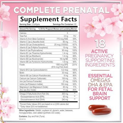 Hello Lovely! Schwangerschaftsvitamine für Frauen - Präparat mit Folsäure & Omega-3 DHA zur Unterstützung der fetalen Entwicklung - 120 Softgels
