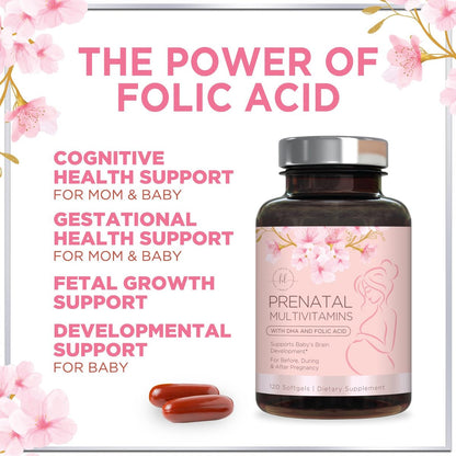 Hello Lovely! Schwangerschaftsvitamine für Frauen - Präparat mit Folsäure & Omega-3 DHA zur Unterstützung der fetalen Entwicklung - 120 Softgels