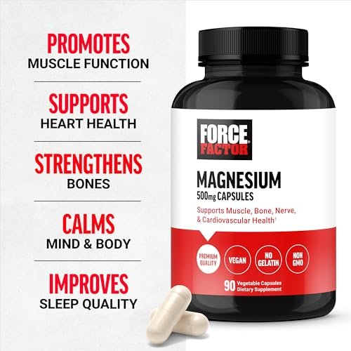 Force Factor Magnesium Komplex – Magnesium Glycinat, Citrat und Oxid für Muskeln, Knochen, Nerven und Herz-Kreislauf-Gesundheit – Vegan, Nicht-GVO, 90 Kapseln