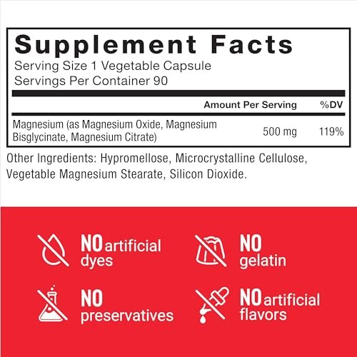 Force Factor Magnesium Komplex – Magnesium Glycinat, Citrat und Oxid für Muskeln, Knochen, Nerven und Herz-Kreislauf-Gesundheit – Vegan, Nicht-GVO, 90 Kapseln