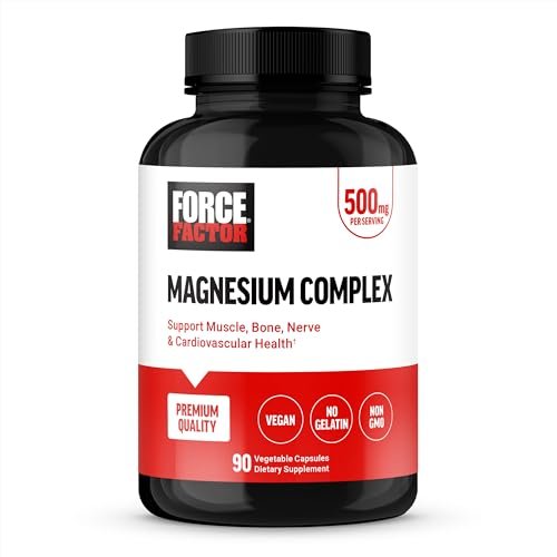 Force Factor Magnesium Komplex – Magnesium Glycinat, Citrat und Oxid für Muskeln, Knochen, Nerven und Herz-Kreislauf-Gesundheit – Vegan, Nicht-GVO, 90 Kapseln