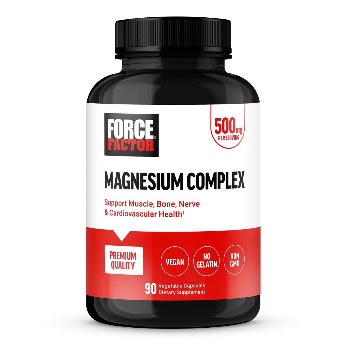 Force Factor Magnesium Komplex – Magnesium Glycinat, Citrat und Oxid für Muskeln, Knochen, Nerven und Herz-Kreislauf-Gesundheit – Vegan, Nicht-GVO, 90 Kapseln
