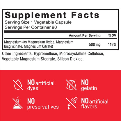 Force Factor Magnesium Komplex – Magnesium Glycinat, Citrat und Oxid für Muskeln, Knochen, Nerven und Herz-Kreislauf-Gesundheit – Vegan, Nicht-GVO, 90 Kapseln