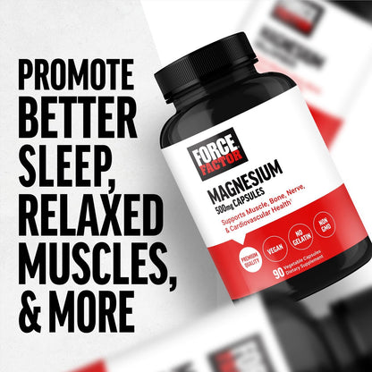Force Factor Magnesium Komplex – Magnesium Glycinat, Citrat und Oxid für Muskeln, Knochen, Nerven und Herz-Kreislauf-Gesundheit – Vegan, Nicht-GVO, 90 Kapseln