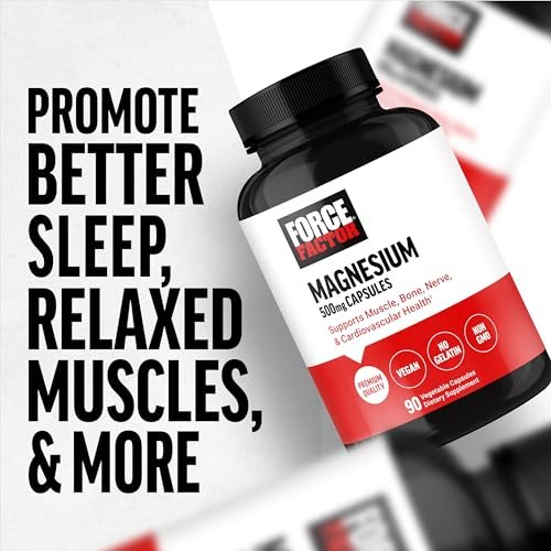 Force Factor Magnesium Komplex – Magnesium Glycinat, Citrat und Oxid für Muskeln, Knochen, Nerven und Herz-Kreislauf-Gesundheit – Vegan, Nicht-GVO, 90 Kapseln