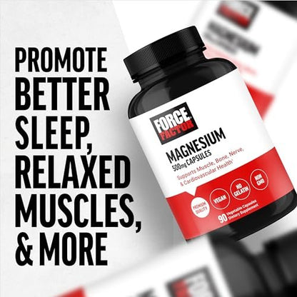 Force Factor Magnesium Komplex – Magnesium Glycinat, Citrat und Oxid für Muskeln, Knochen, Nerven und Herz-Kreislauf-Gesundheit – Vegan, Nicht-GVO, 90 Kapseln