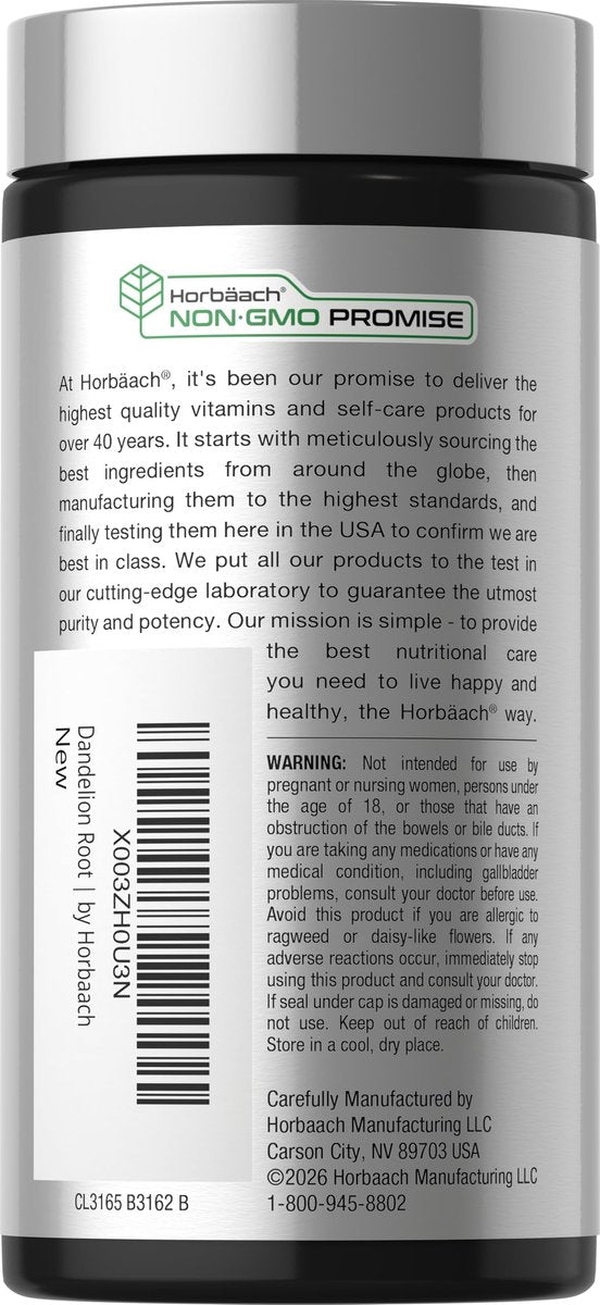 Horbäach Löwenzahnwurzel Kapseln | 120 Kapseln | Non-GMO, Glutenfrei