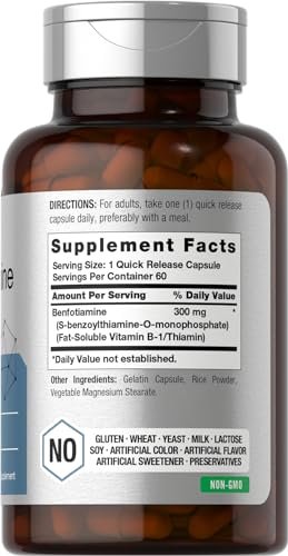 Horbaach Benfotiamin 300 mg | 60 Kapseln | Vitamin B1 Thiamin | Non-GMO & Glutenfrei