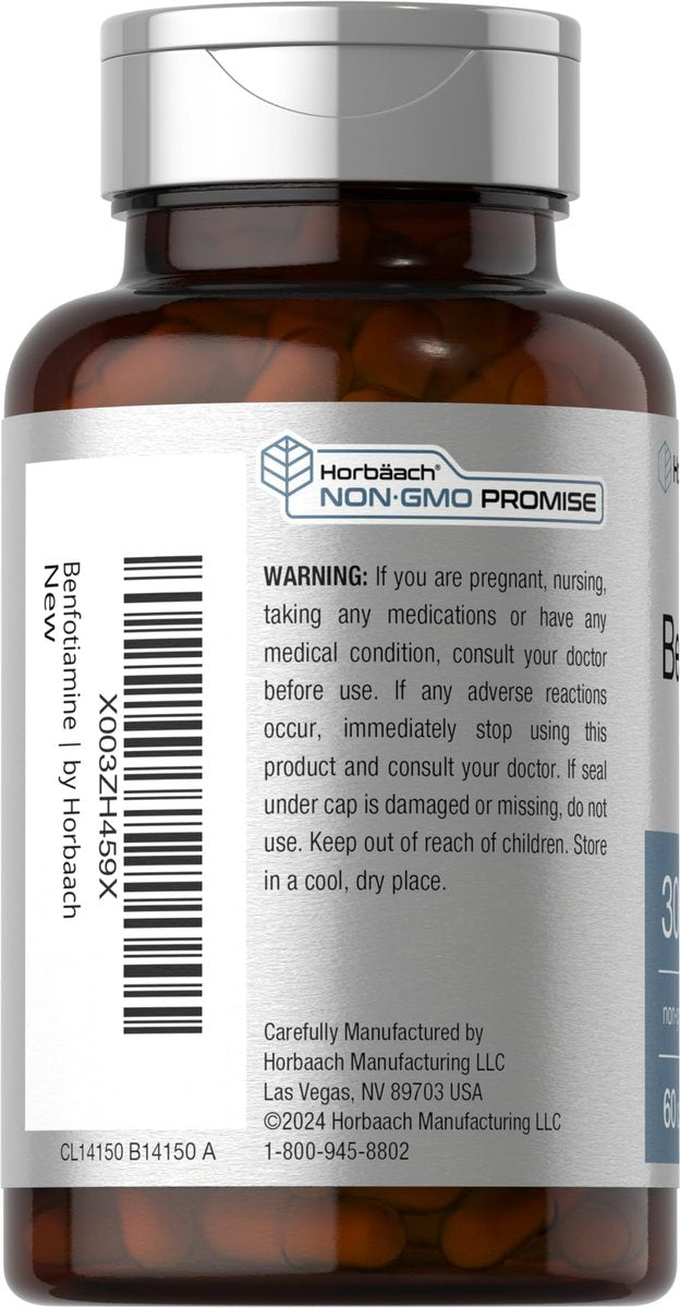 Horbaach Benfotiamin 300 mg | 60 Kapseln | Vitamin B1 Thiamin | Non-GMO & Glutenfrei