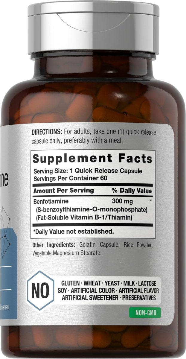 Horbaach Benfotiamin 300 mg | 60 Kapseln | Vitamin B1 Thiamin | Non-GMO & Glutenfrei