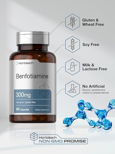 Horbaach Benfotiamin 300 mg | 60 Kapseln | Vitamin B1 Thiamin | Non-GMO & Glutenfrei