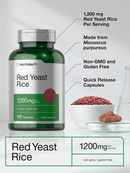 Horbäach Roter Reis 1200 mg | 120 Kapseln | Non-GMO, Glutenfrei