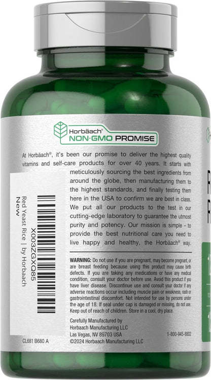 Horbäach Roter Reis 1200 mg | 120 Kapseln | Non-GMO, Glutenfrei