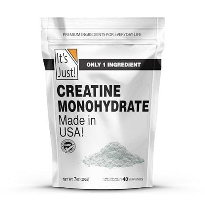 It's Just! - Kreatin Monohydrat Pulver, Reines Kreatinpulver, Hergestellt in den USA, 3rd Party Laborgetestet, 5g pro Portion, Messlöffel inklusive, Keine Füllstoffe, Kein zugesetzter Geschmack (Geschmacksneutral, 200g / 40 Portionen)