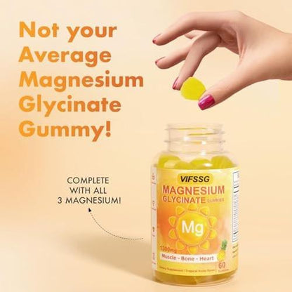 VIFSSG Magnesium Glycinat Gummis 500 mg – Dreifacher Magnesiumkomplex, Zuckerfrei, mit Malat 400 mg & Citrat 400 mg, Vegan & Bio, 60 Stück