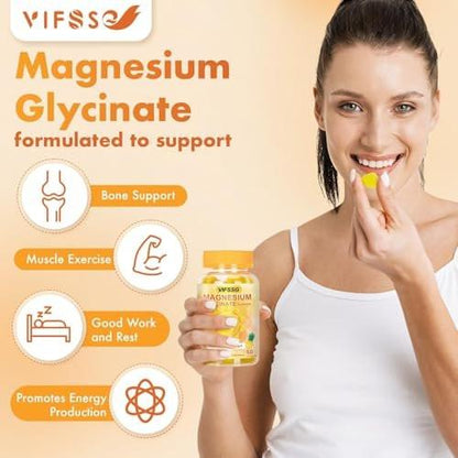 VIFSSG Magnesium Glycinat Gummis 500 mg – Dreifacher Magnesiumkomplex, Zuckerfrei, mit Malat 400 mg & Citrat 400 mg, Vegan & Bio, 60 Stück