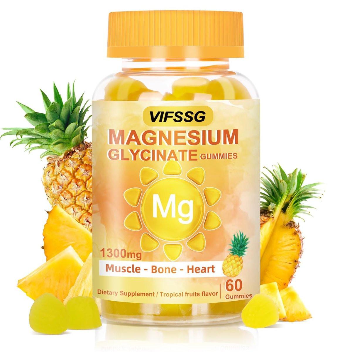 VIFSSG Magnesium Glycinat Gummis 500 mg – Dreifacher Magnesiumkomplex, Zuckerfrei, mit Malat 400 mg & Citrat 400 mg, Vegan & Bio, 60 Stück