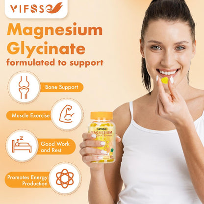 VIFSSG Magnesium Glycinat Gummies 500 mg – Zuckerfreies Triple Magnesium Komplex mit Malat 400 mg, Citrat 400 mg – Vegane Magnesium Gummis für Frauen und Männer – 120 Stück