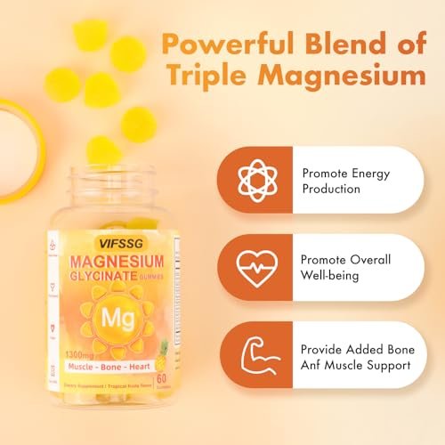 VIFSSG Magnesium Glycinat Gummies 500 mg – Zuckerfreies Triple Magnesium Komplex mit Malat 400 mg, Citrat 400 mg – Vegane Magnesium Gummis für Frauen und Männer – 120 Stück