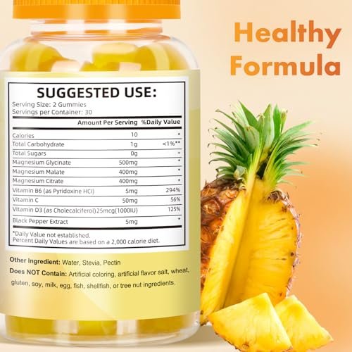 VIFSSG Magnesium Glycinat Gummies 500 mg – Zuckerfreies Triple Magnesium Komplex mit Malat 400 mg, Citrat 400 mg – Vegane Magnesium Gummis für Frauen und Männer – 120 Stück