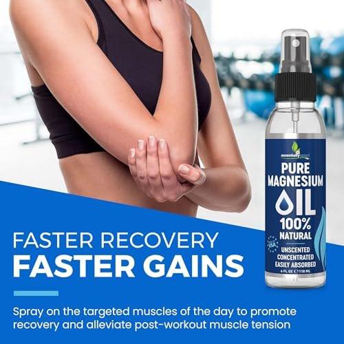 Reines Magnesiumöl Spray 4oz – Topisches Magnesiumspray für Schlaf & Füße – Extra Stärke – USP-Qualität – 100% natürlich & organisch – gegen Muskelkater & Krämpfe – Weniger Brennen – Weniger Jucken – Hergestellt in den USA