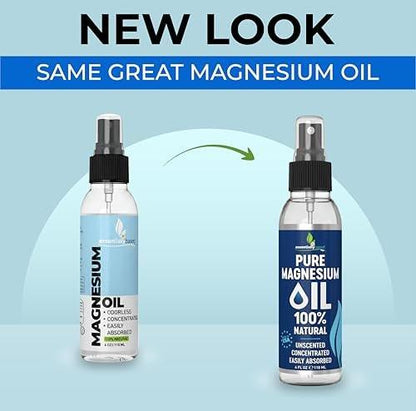 Reines Magnesiumöl Spray 4oz – Topisches Magnesiumspray für Schlaf & Füße – Extra Stärke – USP-Qualität – 100% natürlich & organisch – gegen Muskelkater & Krämpfe – Weniger Brennen – Weniger Jucken – Hergestellt in den USA