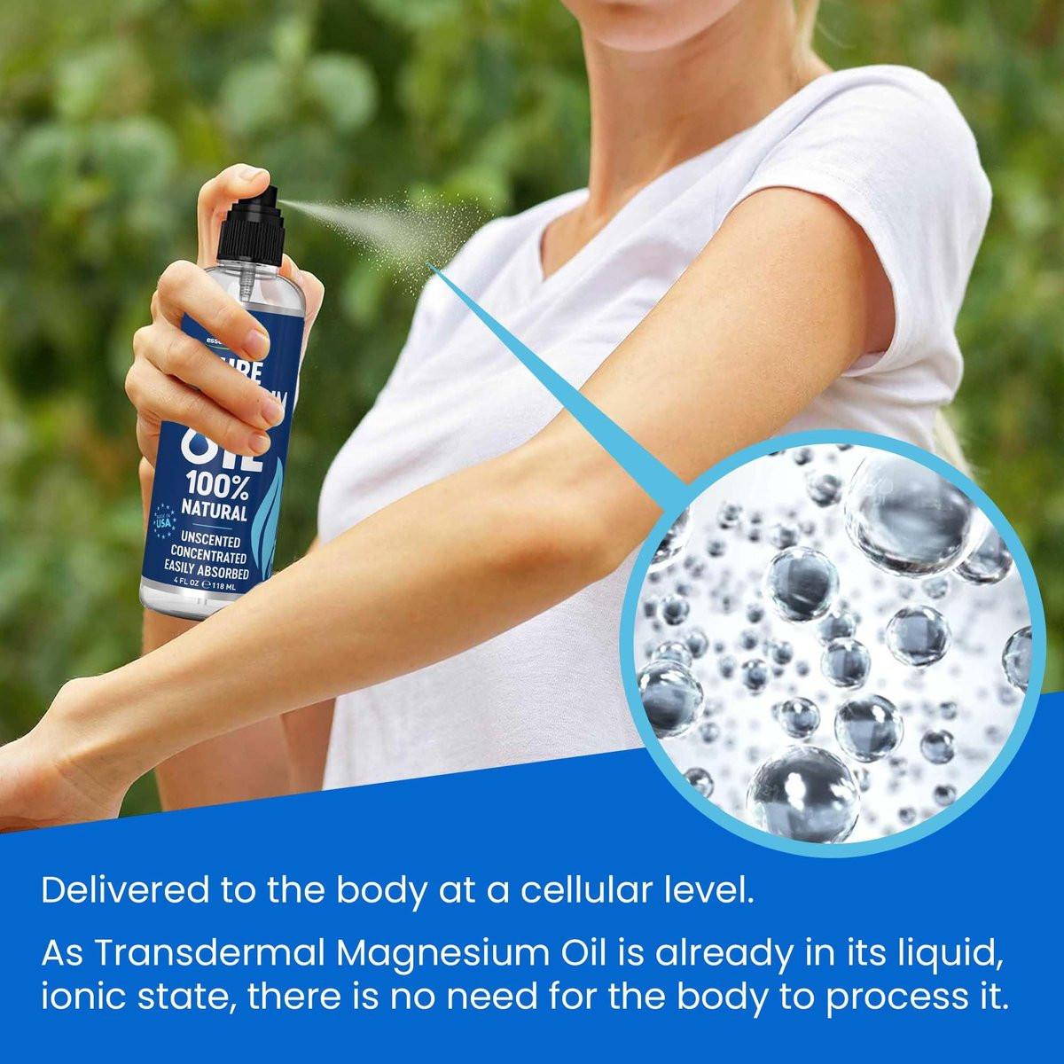 Reines Magnesiumöl Spray 4oz – Topisches Magnesiumspray für Schlaf & Füße – Extra Stärke – USP-Qualität – 100% natürlich & organisch – gegen Muskelkater & Krämpfe – Weniger Brennen – Weniger Jucken – Hergestellt in den USA