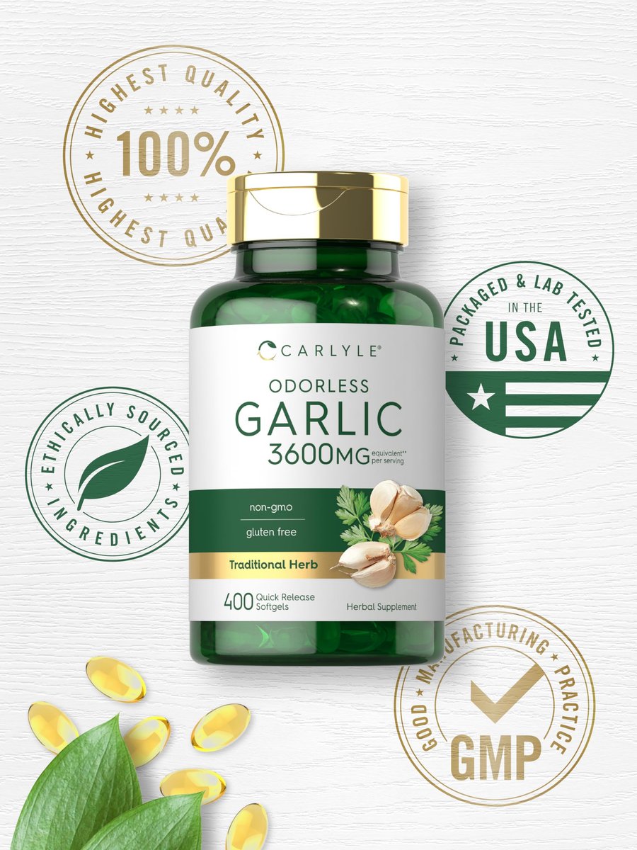 Carlyle Geruchsloses Knoblauchpräparat | 400 Weichkapseln | Pflanzlicher Extrakt | Nicht-GVO, glutenfrei