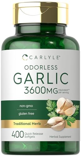 Carlyle Geruchsloses Knoblauchpräparat | 400 Weichkapseln | Pflanzlicher Extrakt | Nicht-GVO, glutenfrei