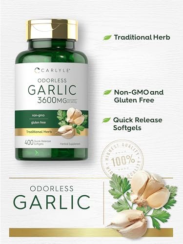 Carlyle Geruchsloses Knoblauchpräparat | 400 Weichkapseln | Pflanzlicher Extrakt | Nicht-GVO, glutenfrei